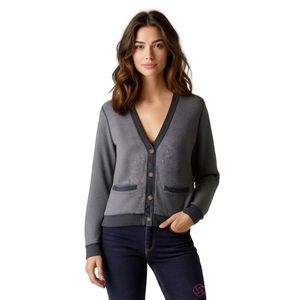 ROOTS Canada XS Cardigan Fleece 4 Button Up Long Sleeve navy speckle